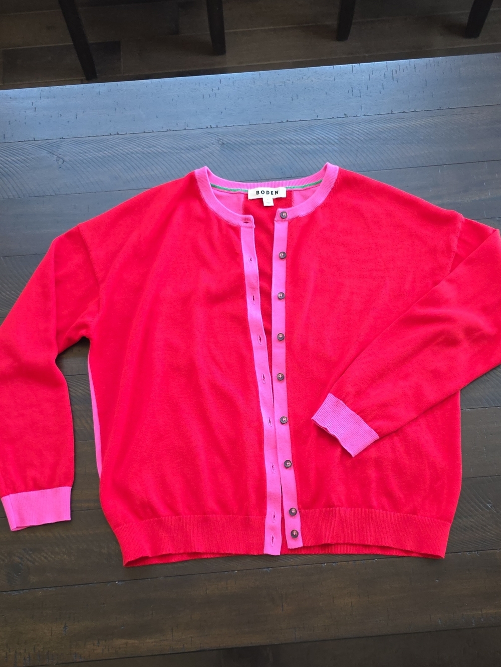 NEW BODEN Colorblock Red Pink Button Cardigan Cotton, Sz M